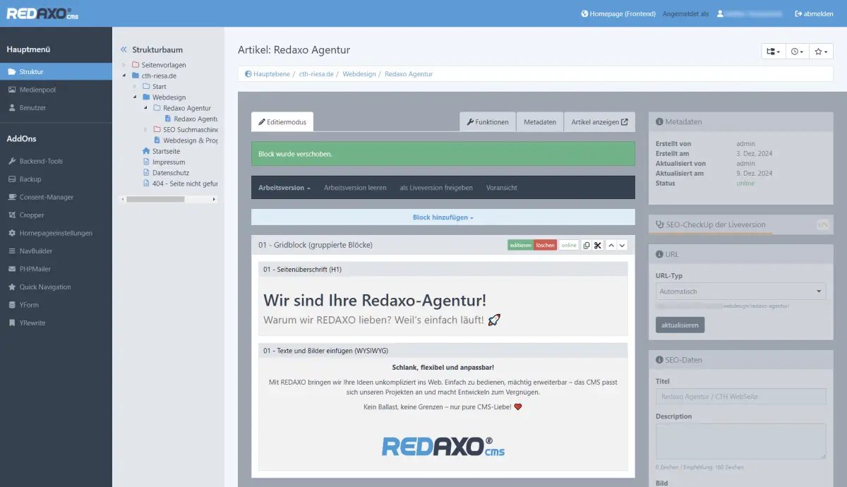 Screenshot REDAXO-CMS